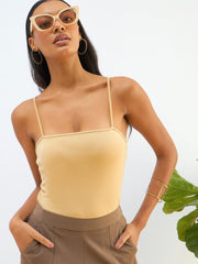 Women Beige Strappy Knitted Bodysuit