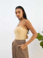 Women Beige Strappy Knitted Bodysuit