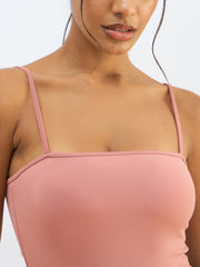 Women Pink Strappy Knitted Bodysuit