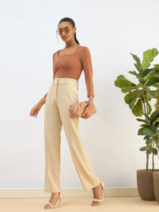 Women Rust Square Neck Knitted Crop Top