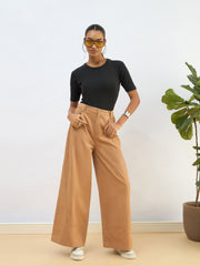 Women Black Rib Short Sleeves Top