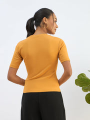 Women Mustard Rib Short Sleeves Top
