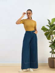 Women Khaki Rib Short Sleeves Top