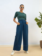 Women Green Rib Short Sleeves Top