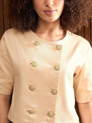 Women Beige Twill Double Breast Top