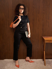 Women Black Button Down Darted Top