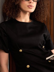 Women Black Button Down Darted Top