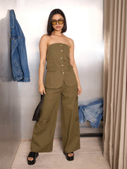 Women Olive Twill Tube Top