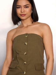Women Olive Twill Tube Top