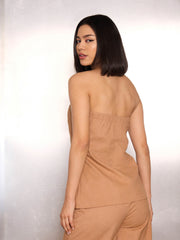 Women Light Brown Twill Tube Top