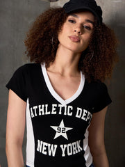 Women Black & White NEW YORK Fitted T-Shirt