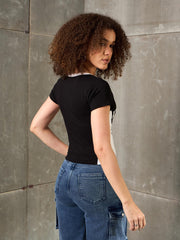 Women Black & White NEW YORK Fitted T-Shirt