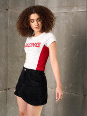 Women White & Red RACING Fitted T-Shirt