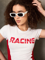 Women White & Red RACING Fitted T-Shirt