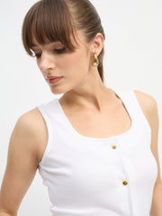 Women White Square-Neck Button Down Top