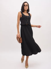 Women Black Sleeveless Front Button Waistcoat