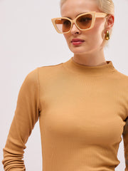 Tan High Neck Rib Top SASSAFRAS