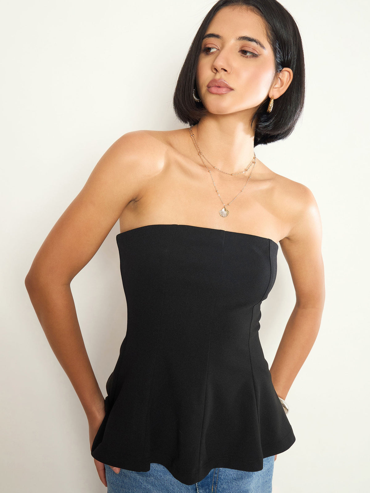 Black Off Shoulder Peplum Top SASSAFRAS