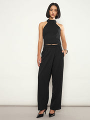 Women Black Halter Neck Top
