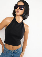 Black Rib Halter Neck Crop Top SASSAFRAS 