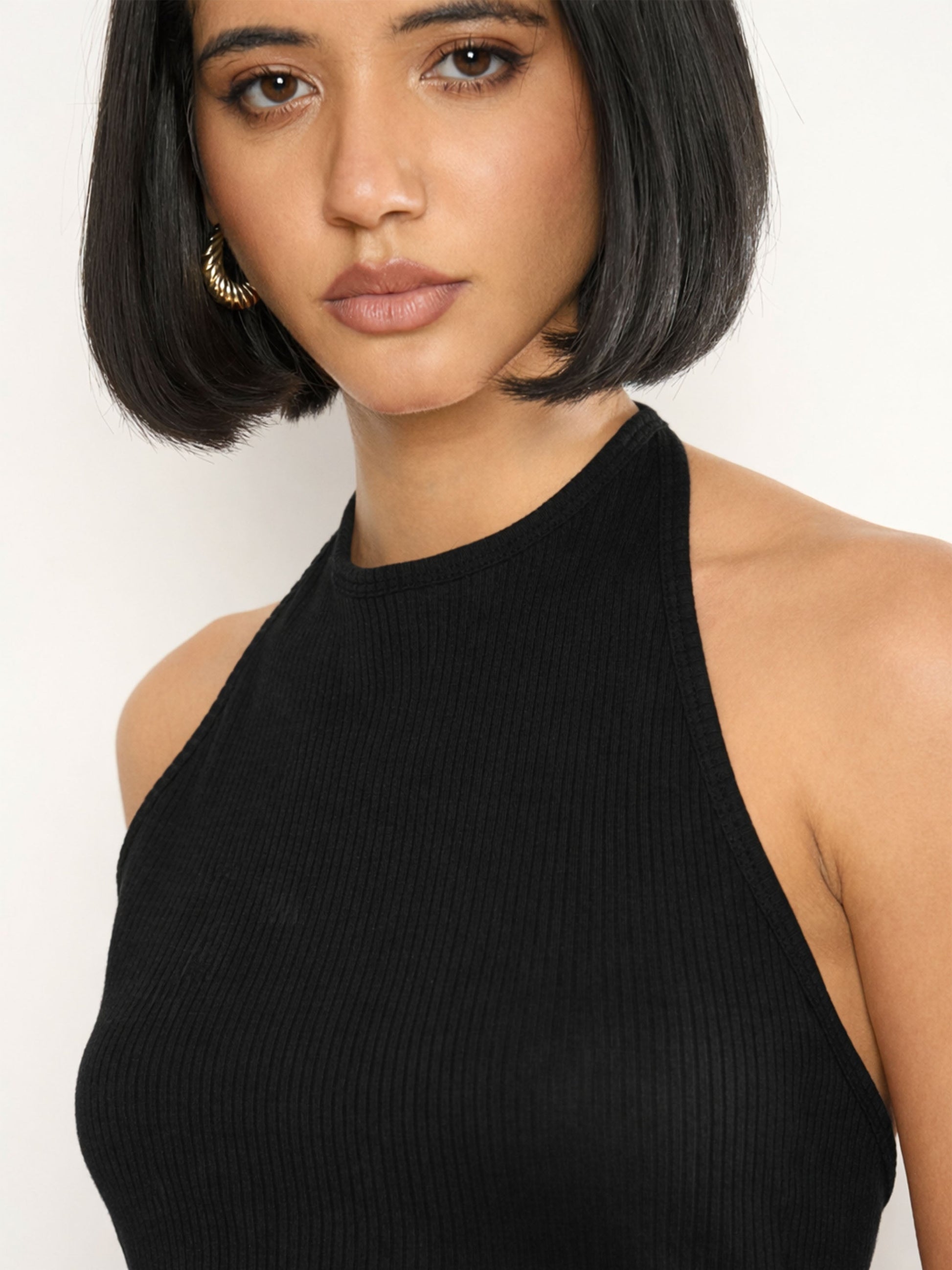 Black Rib Halter Neck Crop Top SASSAFRAS 
