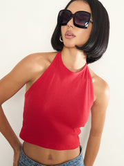 Red Rib Halter Neck Crop Top SASSAFRAS 