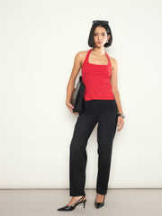 Red Rib Halter Neck With Metal Buckle Top SASSAFRAS 