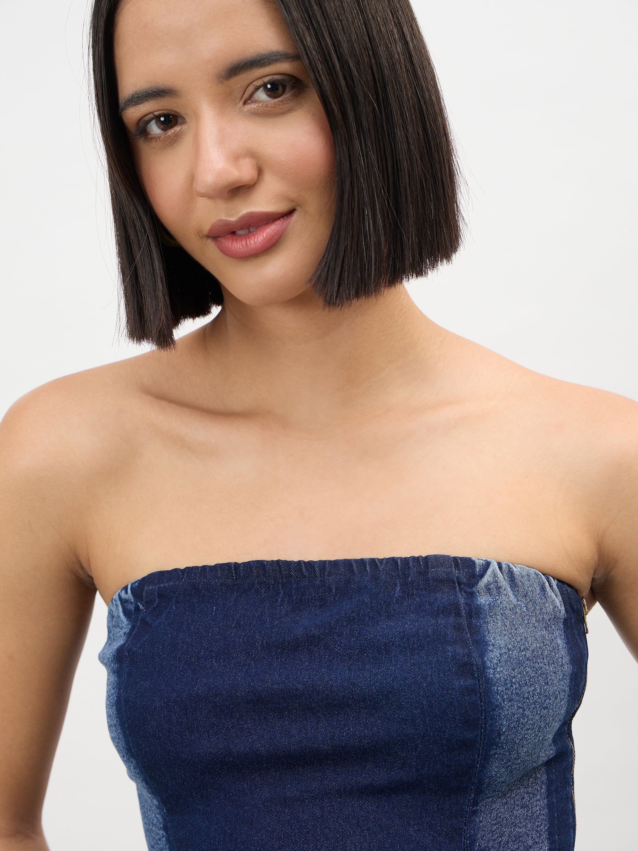 Women Navy Colour Blocking Tube Top