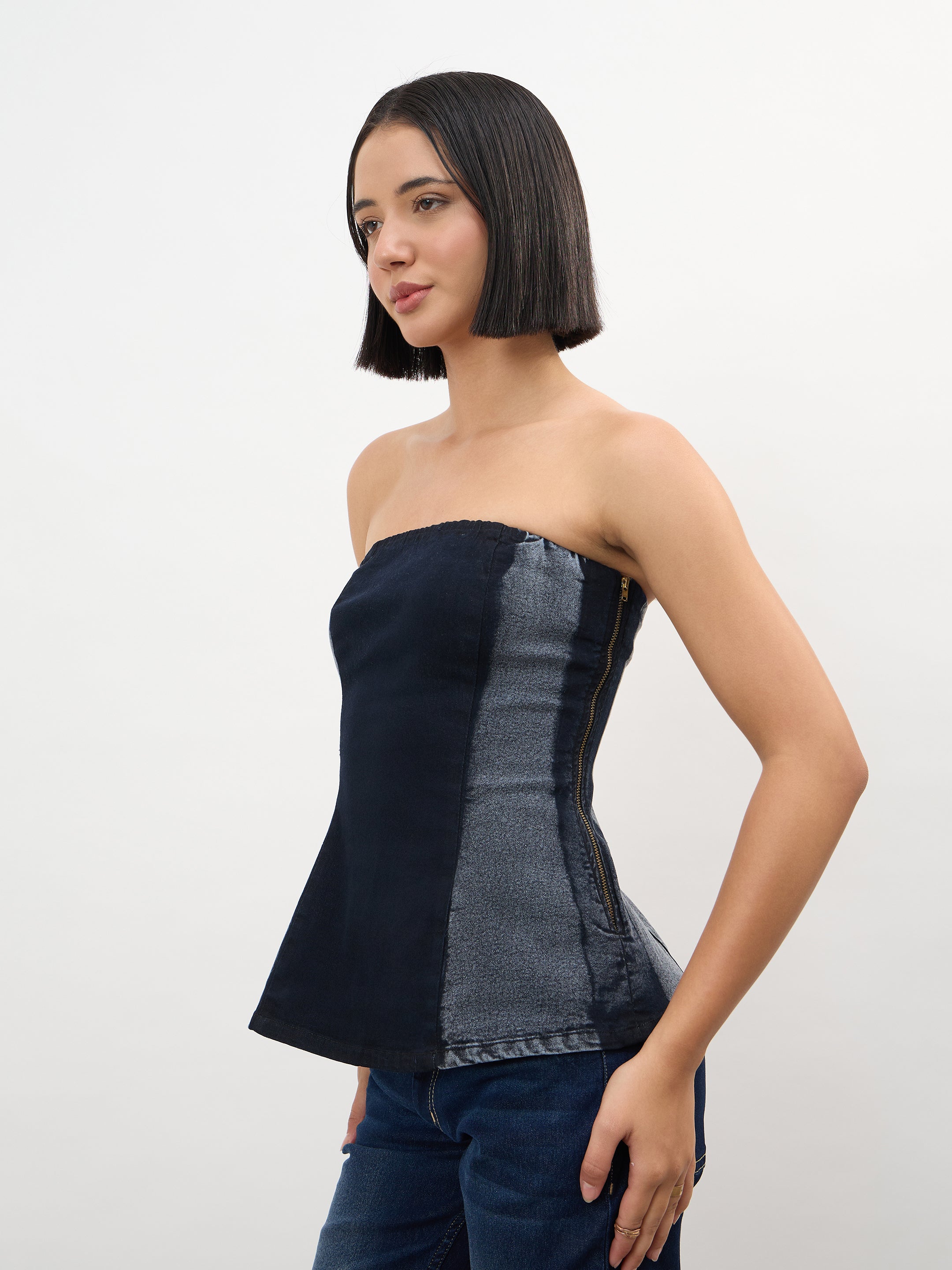 Women Black Colour Blocking Tube Top