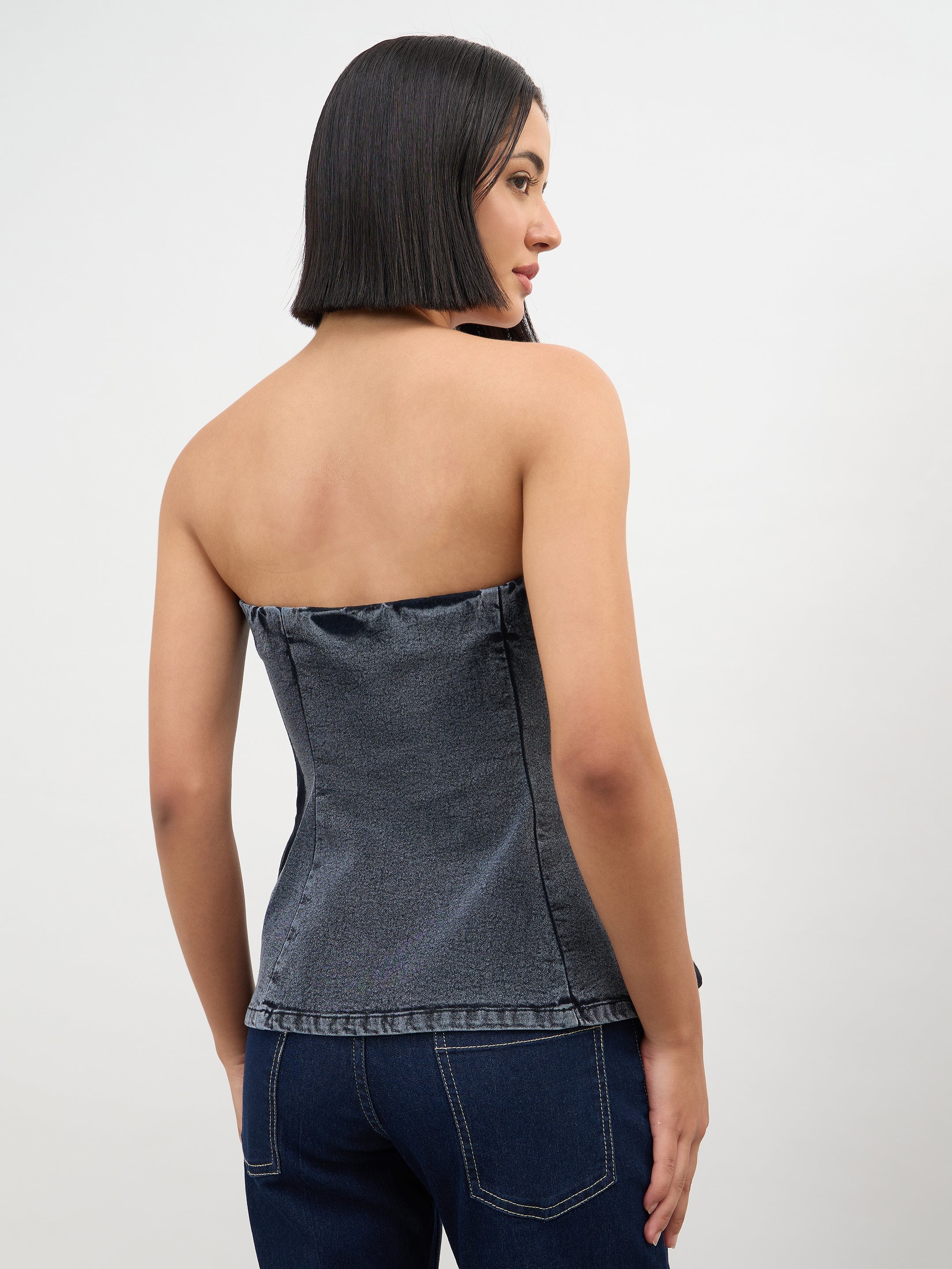 Women Black Colour Blocking Tube Top