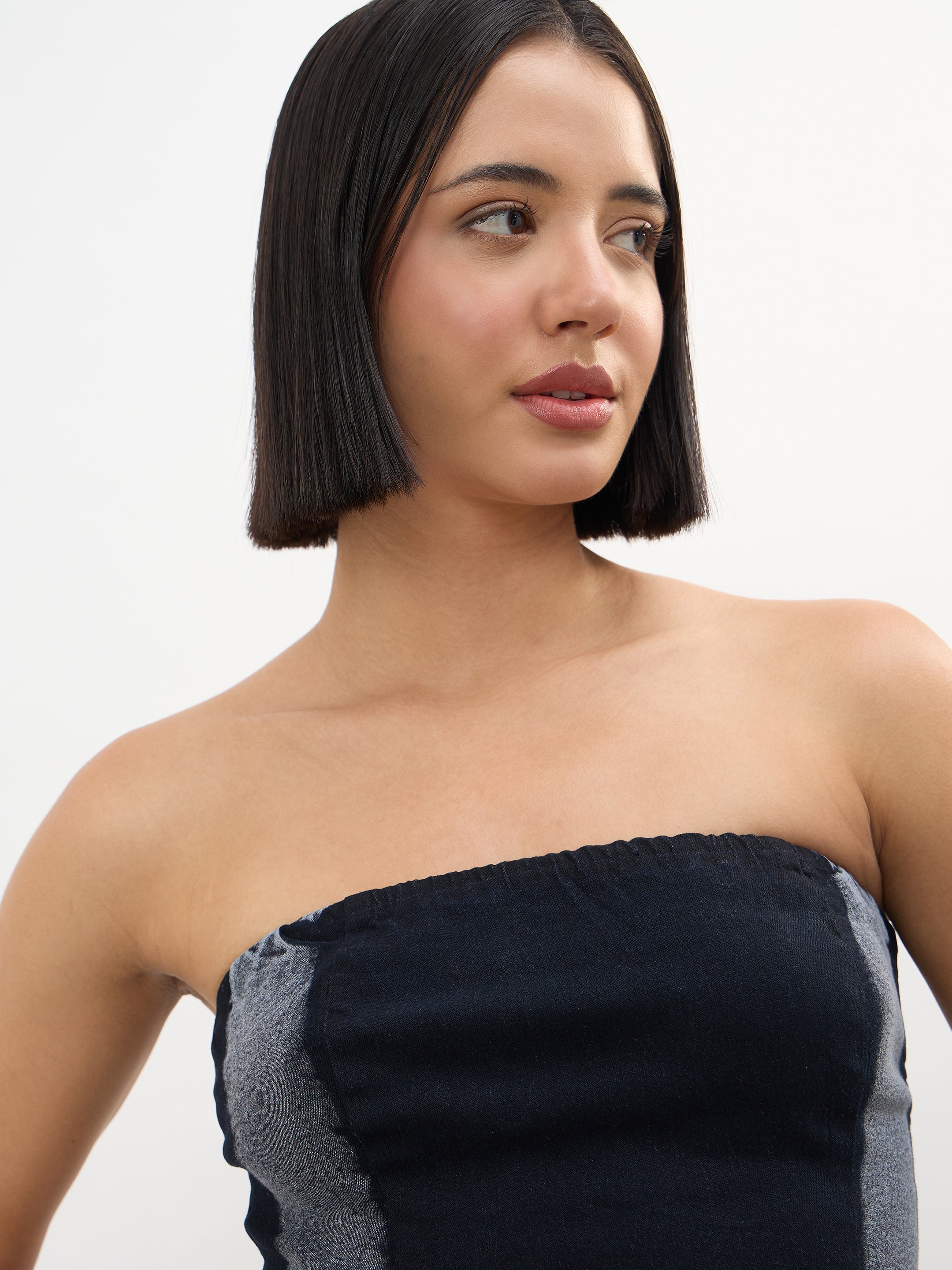 Women Black Colour Blocking Tube Top