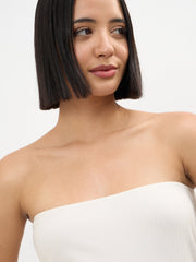 Women Off-White Rib Side Slit Tube Top