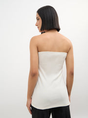 Women Off-White Rib Side Slit Tube Top