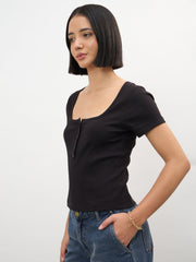 Women Black Square-Neck Regular Top
