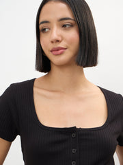 Women Black Square-Neck Regular Top