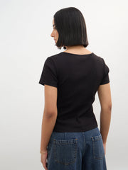 Women Black Square-Neck Regular Top
