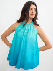 Women Sea Green Ombree Halter Neck A-Line Top