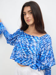 Women Navy Tie-dye Square Neck Regular Top