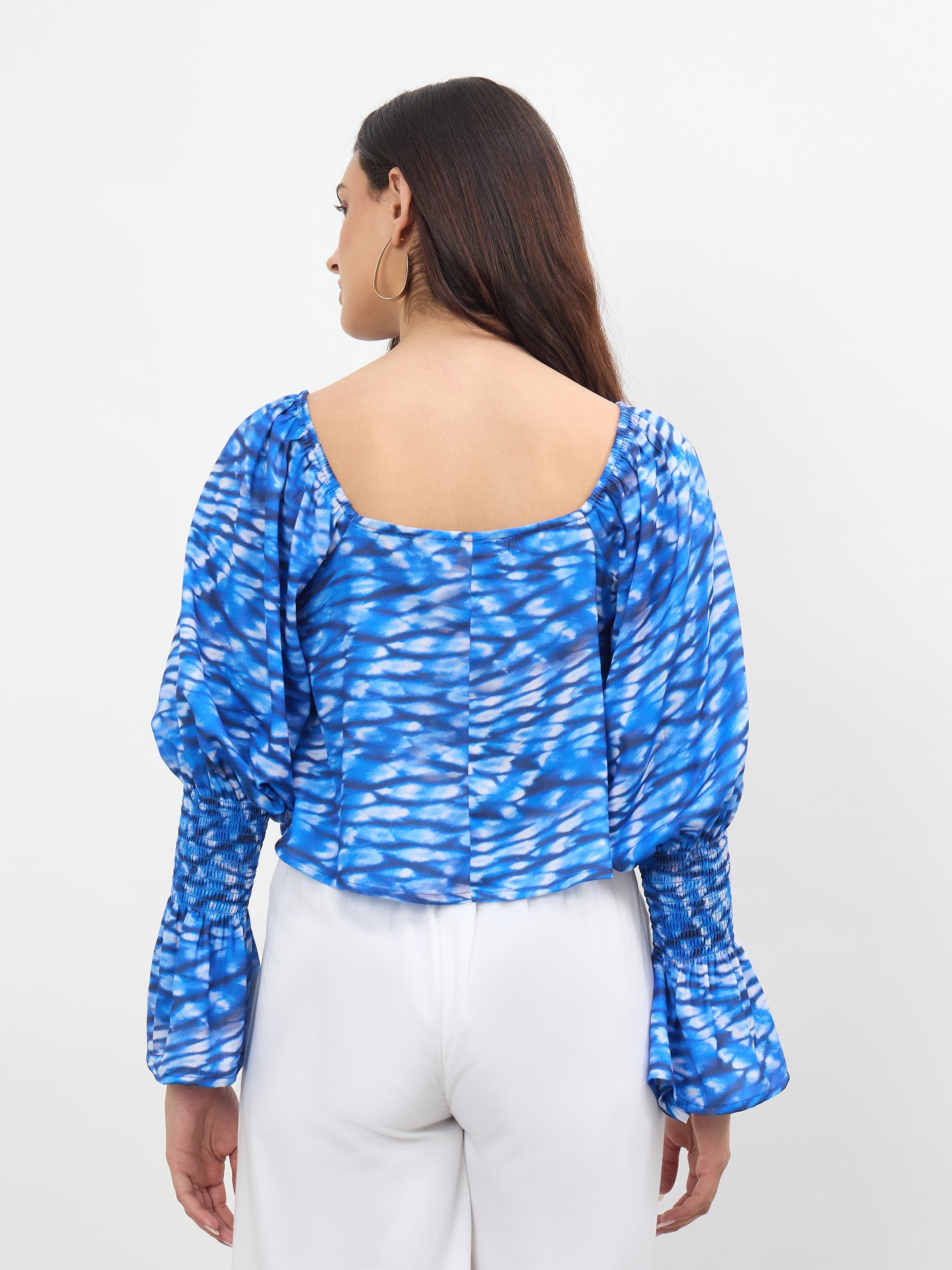 Women Navy Tie-dye Square Neck Regular Top