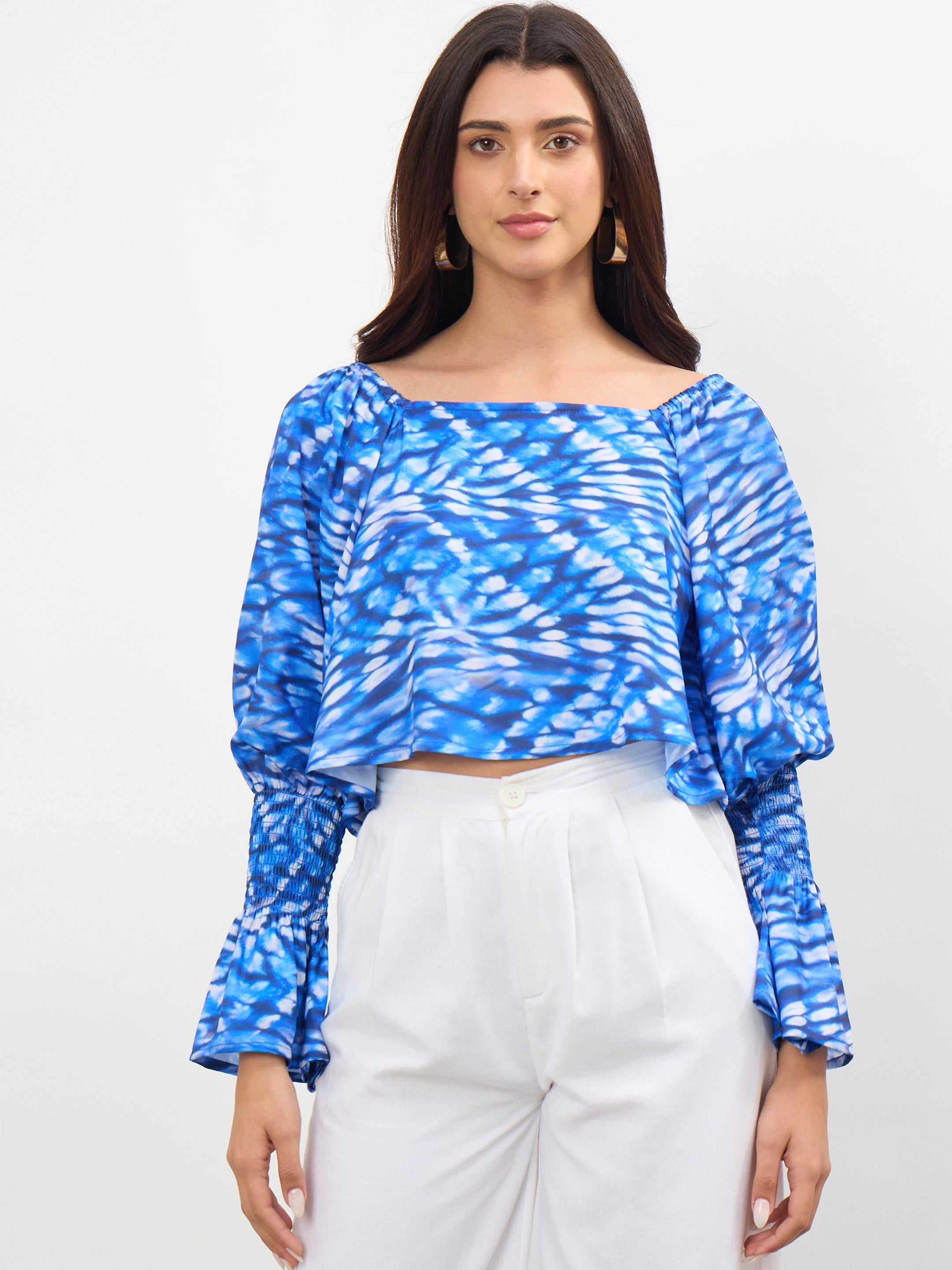 Women Navy Tie-dye Square Neck Regular Top