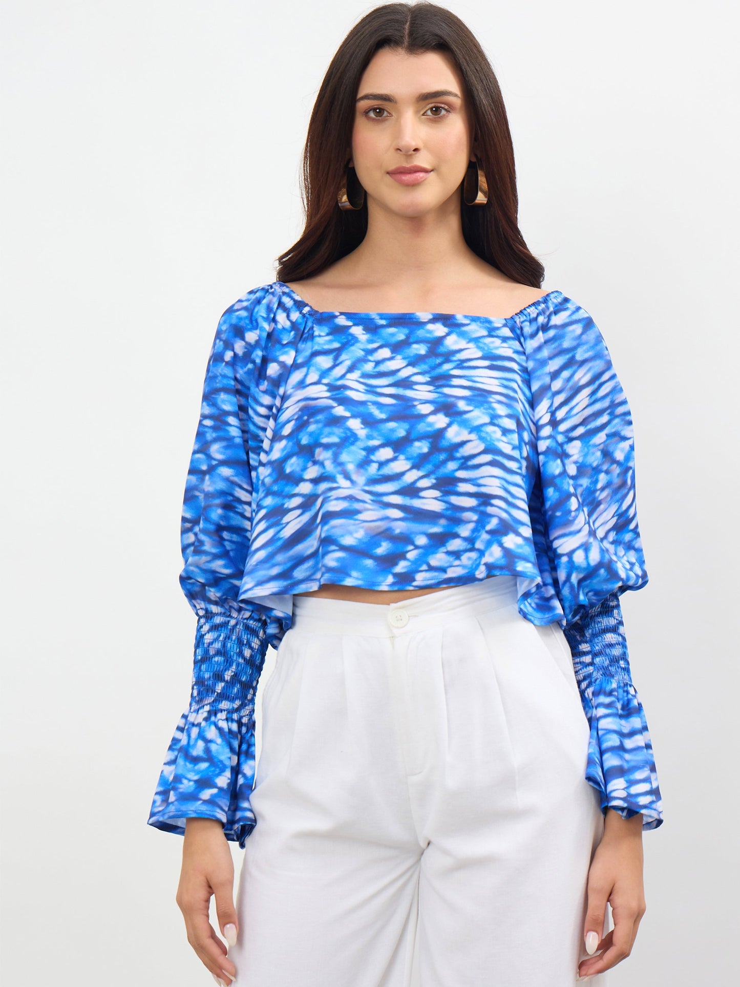 Women Navy Tie-dye Square Neck Regular Top