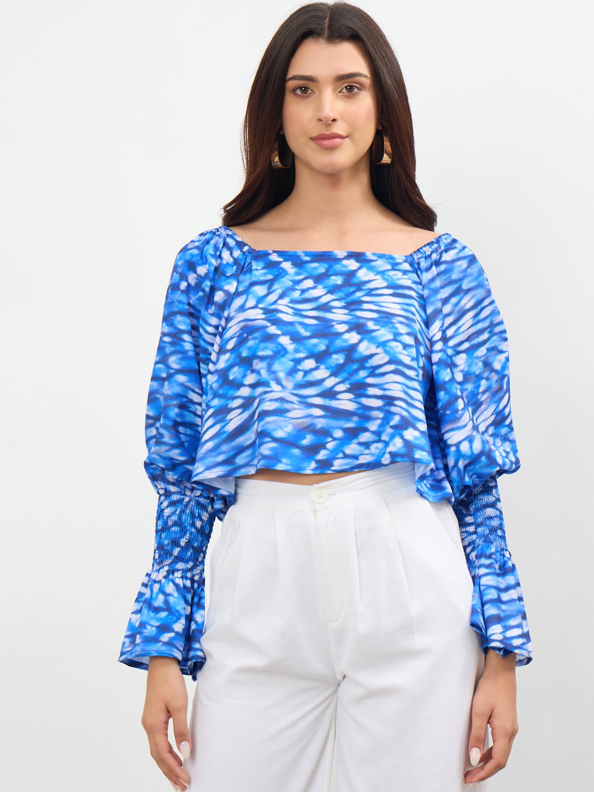 Women Navy Tie-dye Square Neck Regular Top
