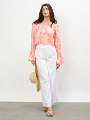 Women Orange Ikat Print Square Neck Regular Top