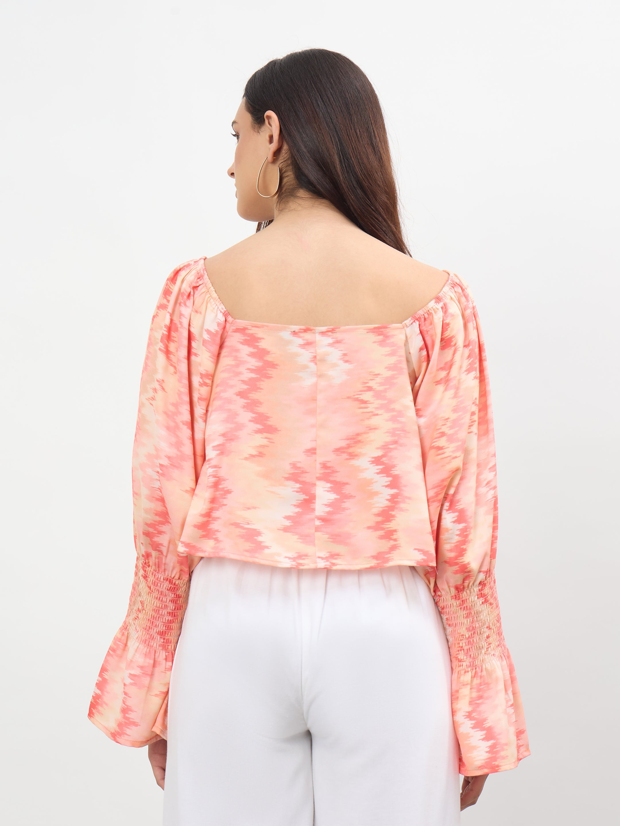 Women Orange Ikat Print Square Neck Regular Top
