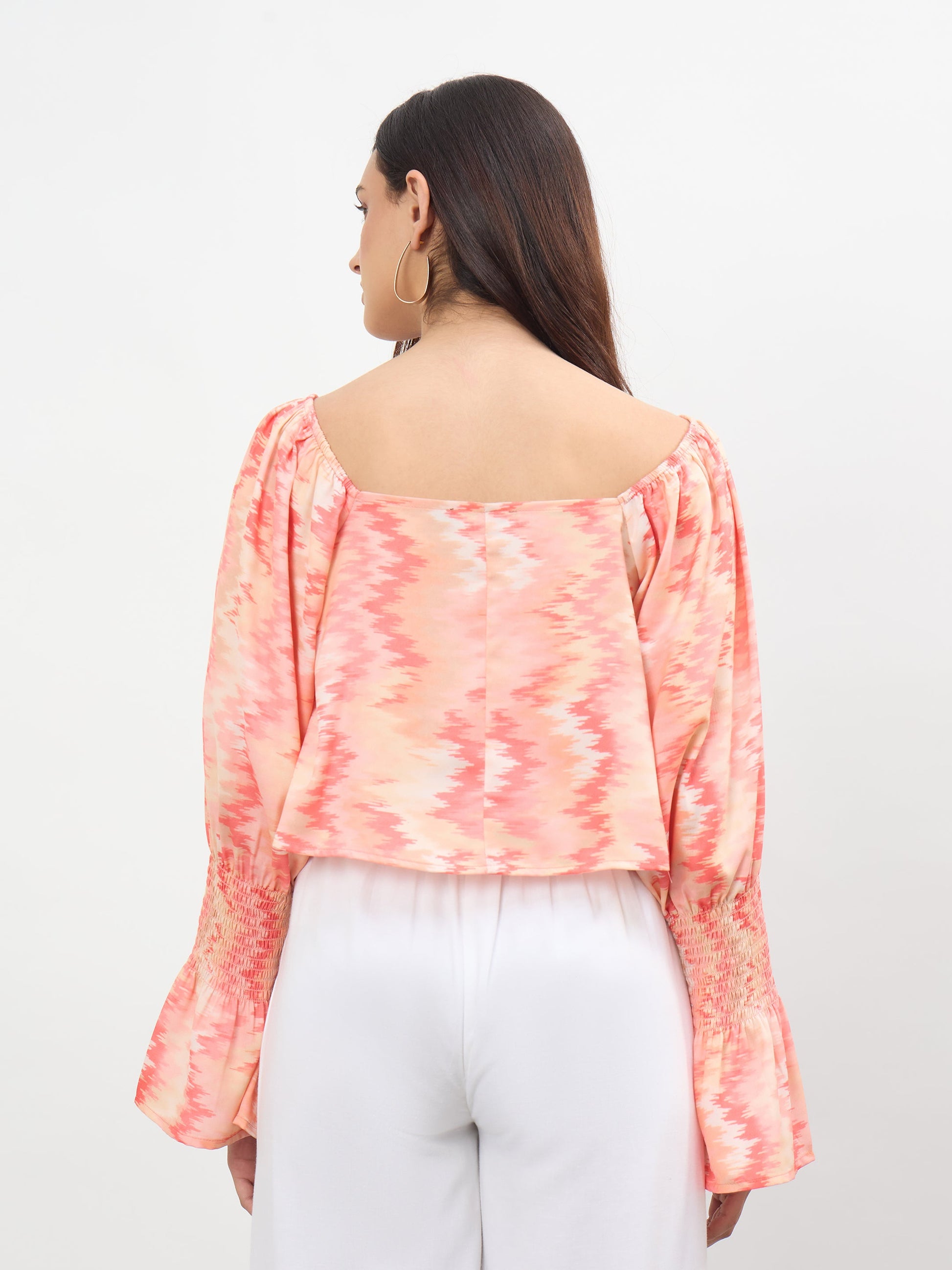 Women Orange Ikat Print Square Neck Regular Top
