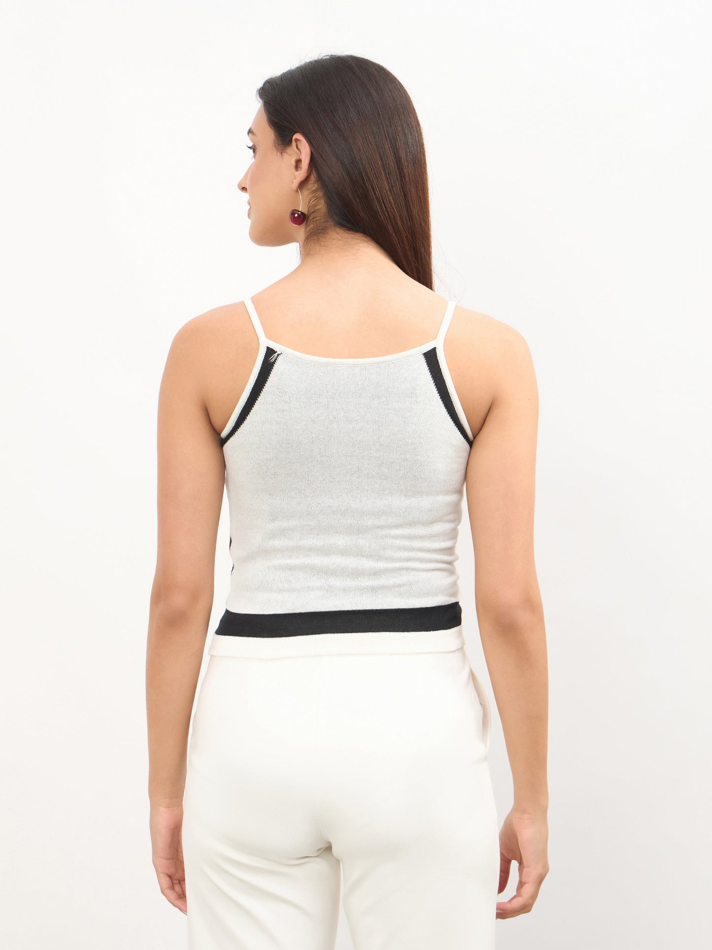 Women Black & White Strappy Regular Top
