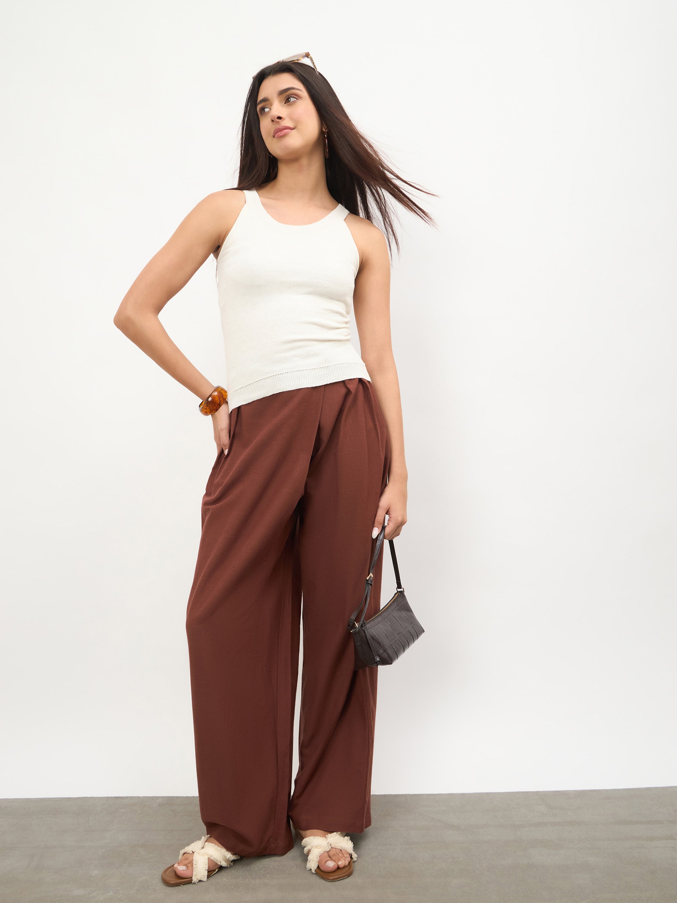 Women White Halter Neck Sleeveless Top