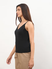 Women Black V-Neck Regular Strappy Top