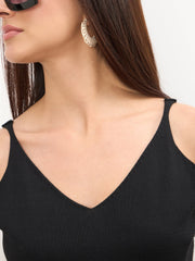 Women Black V-Neck Regular Strappy Top