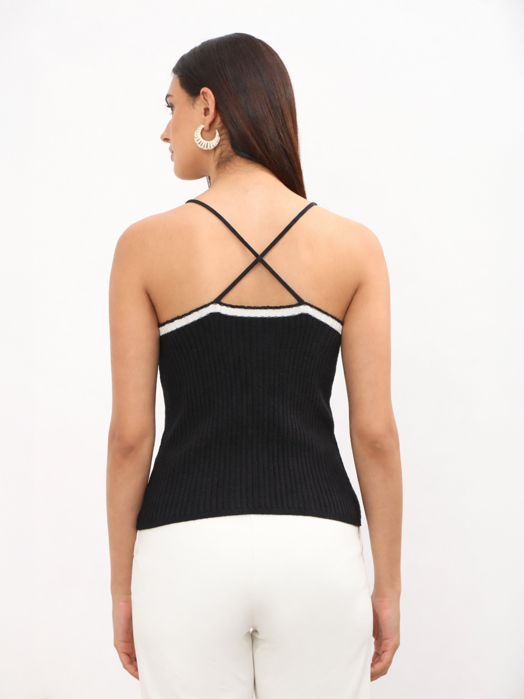 Women Black Cross Back Strappy Top